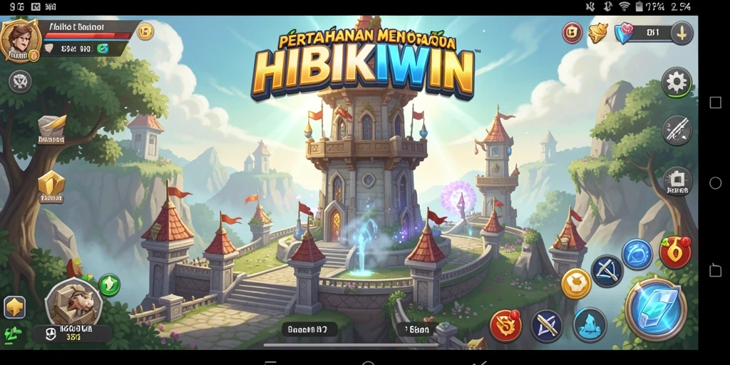 Screenshot HIBIKIWIN menampilkan menara dan musuh dalam aksi Tower Defense.
