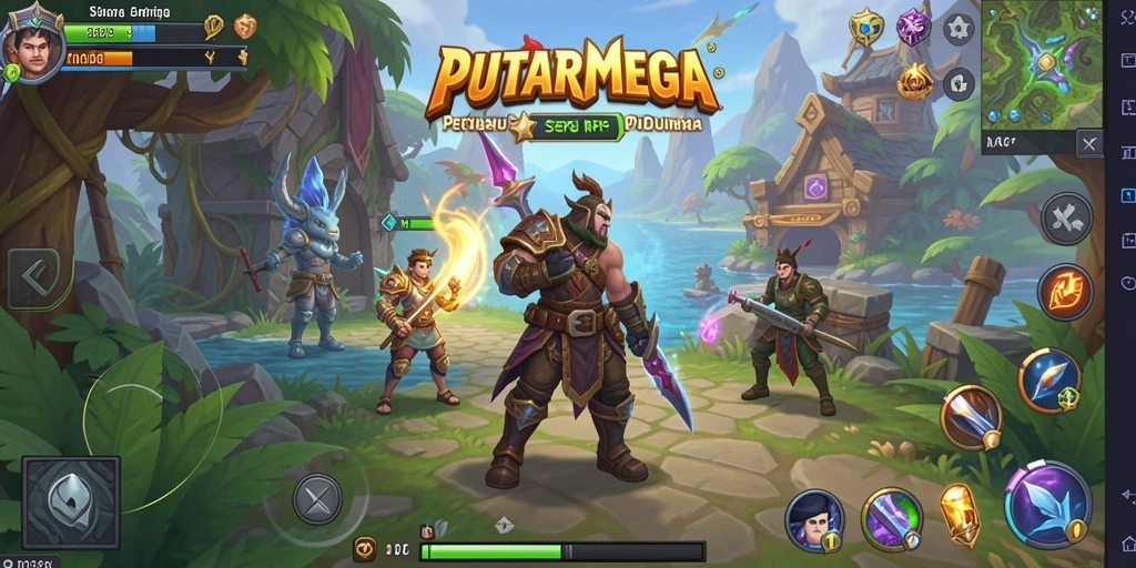 Tangkapan layar PUTARMEGA menampilkan pertarungan epik dalam pertempuran RPG.