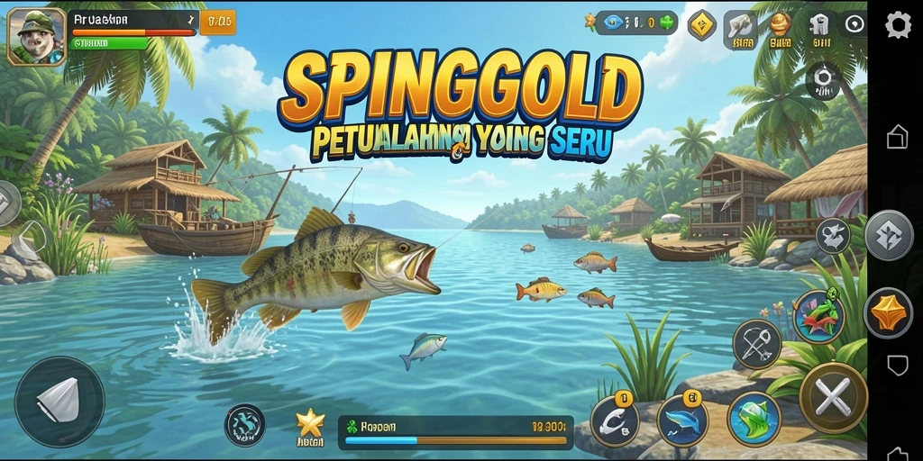Gameplay SPINGOLD yang menarik saat memancing di lokasi indah.