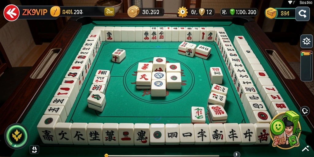 Tampilan gameplay menengah ZK9VIP yang penuh dengan ubin Mahjong.